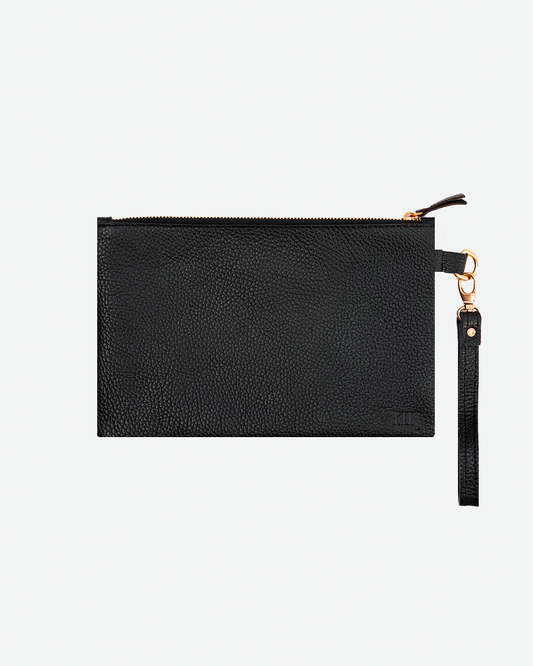 Black Medium Zipper Pouch - Real Leather