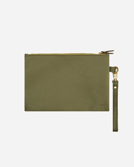 Green Medium Zipper Pouch - Real Leather