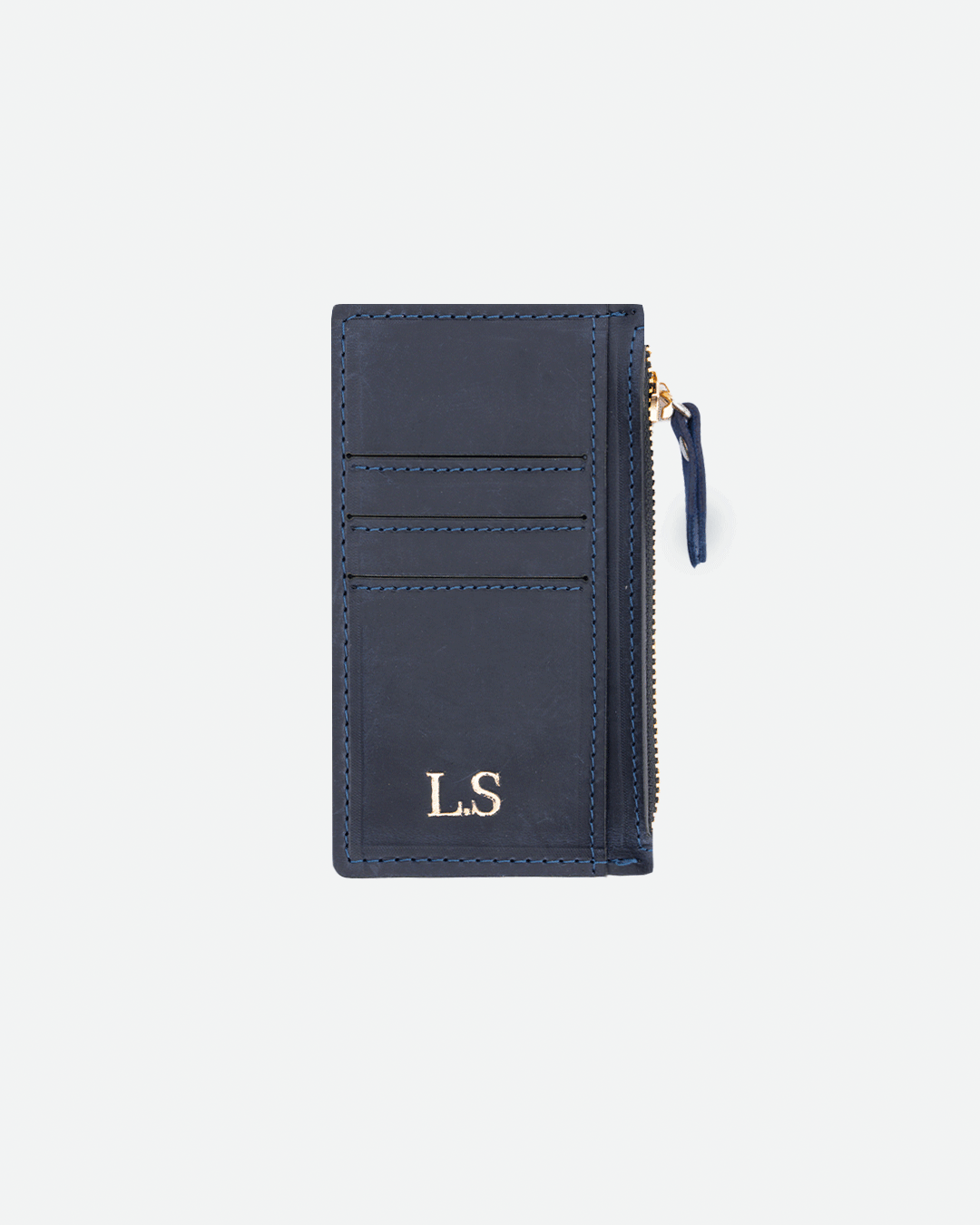 Dark Blue Zip Card Holder - Real Leather