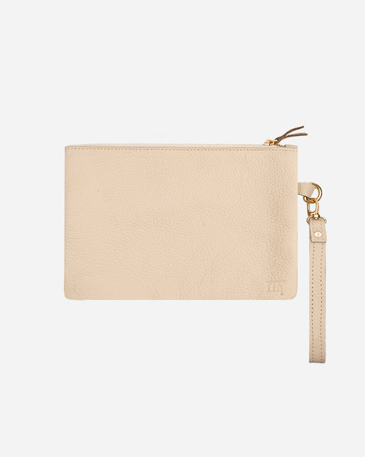 Offwhite Medium Zipper Pouch - Real Leather