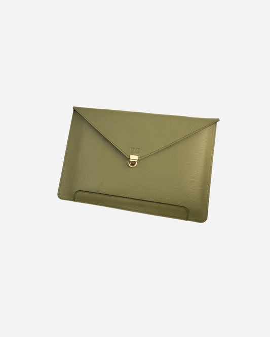 Green Vintage Buckle Laptop Case - Real Leather