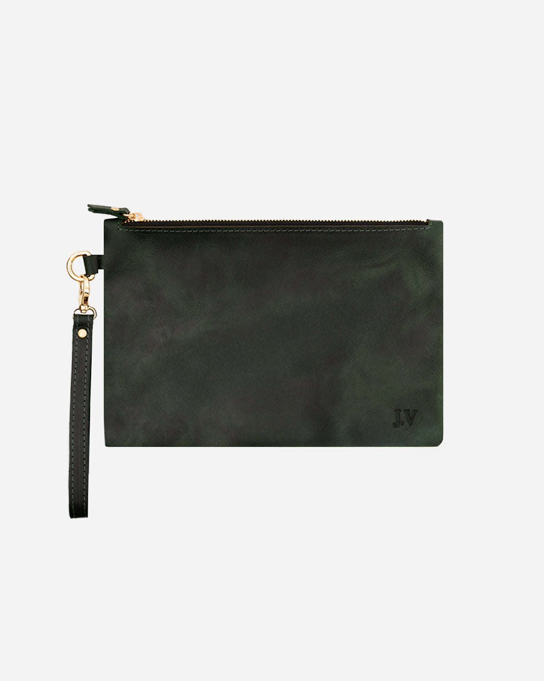 Dark Green Medium Zipper Pouch - Real Leather
