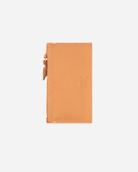 Beige Zip Card Holder - Real Leather