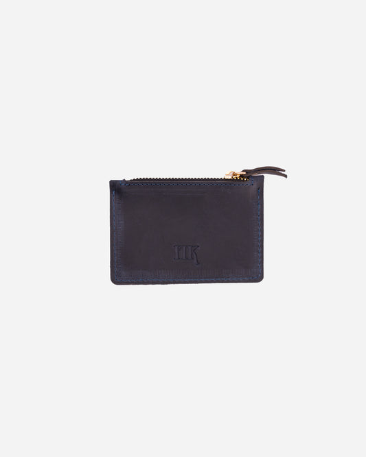 Dark Blue Zip Waved Card Holder - Real Leather