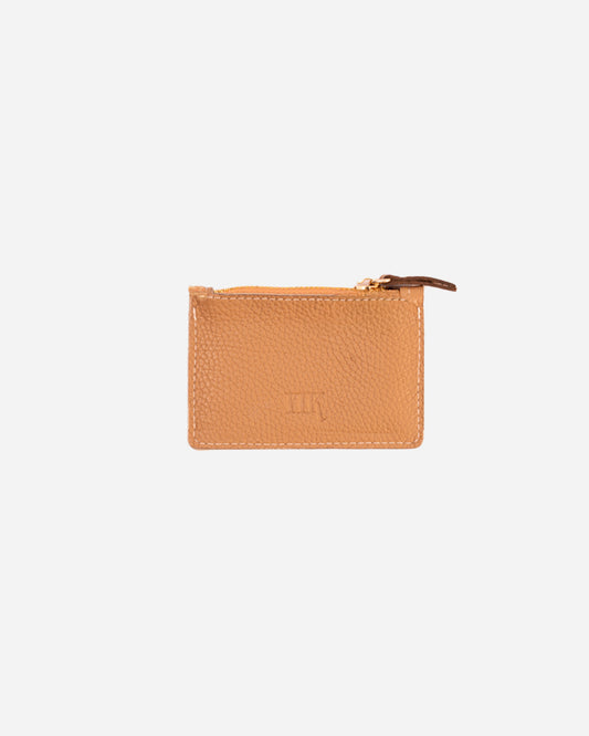 Beige Zip Waved Card Holder - Real Leather