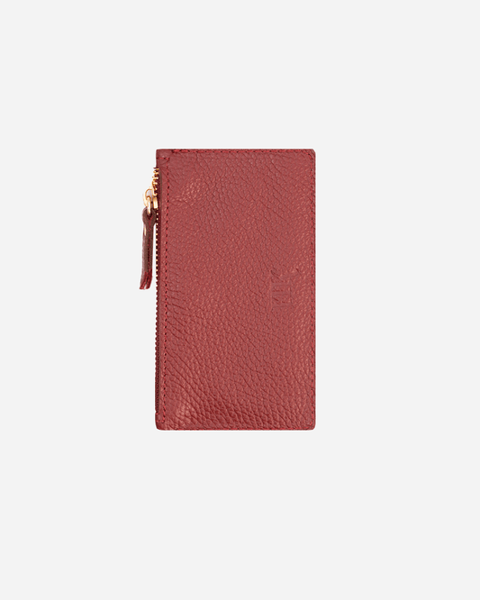 Maroon Zip Card Holder - Real Leather