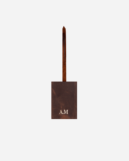 Dark Brown Large Luggage tag - Real Leather