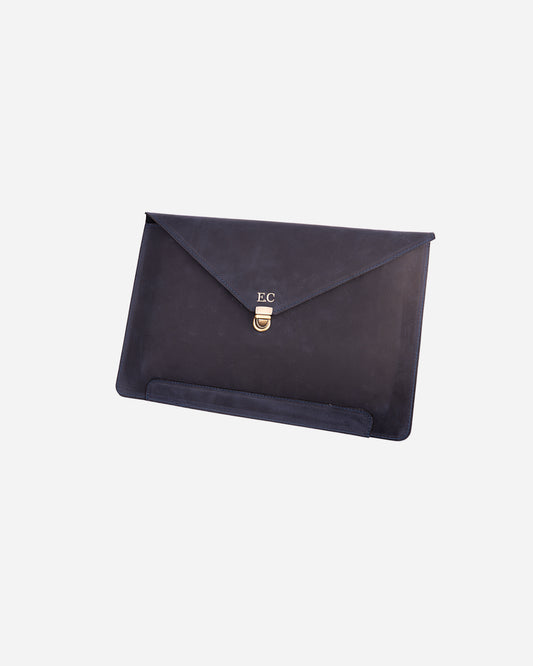 Dark Blue Vintage Buckle Laptop Case - Real Leather