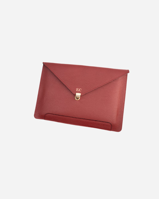 Maroon Vintage Buckle Laptop Case - Real Leather