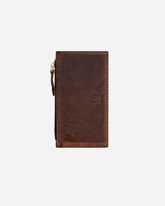 Dark Brown Zip Card Holder - Real Leather