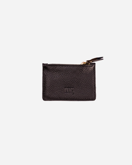 Black Zip Waved Card Holder - Real Leather