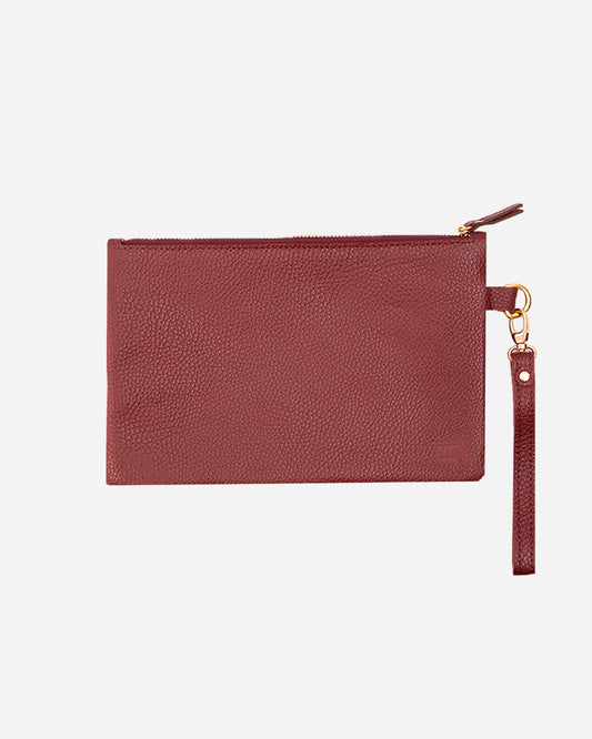 Maroon Medium Zipper Pouch - Real Leather