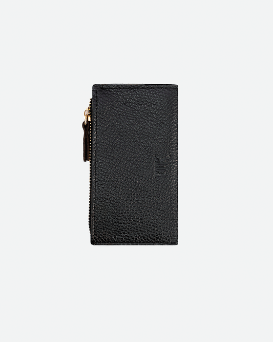 Black Zip Card Holder - Real Leather
