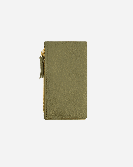 Green Zip Card Holder - Real Leather