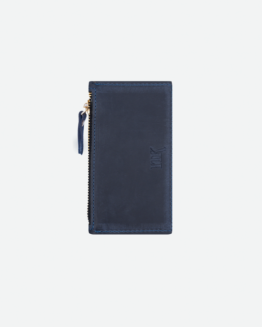 Dark Blue Zip Card Holder - Real Leather