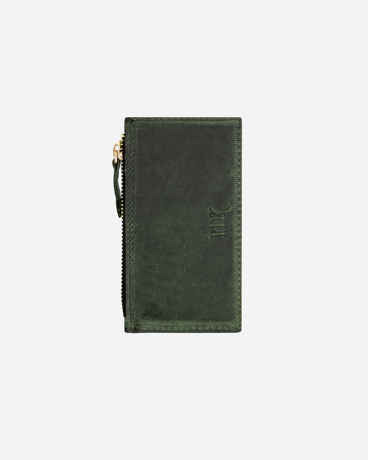 Dark Green Zip Card Holder - Real Leather