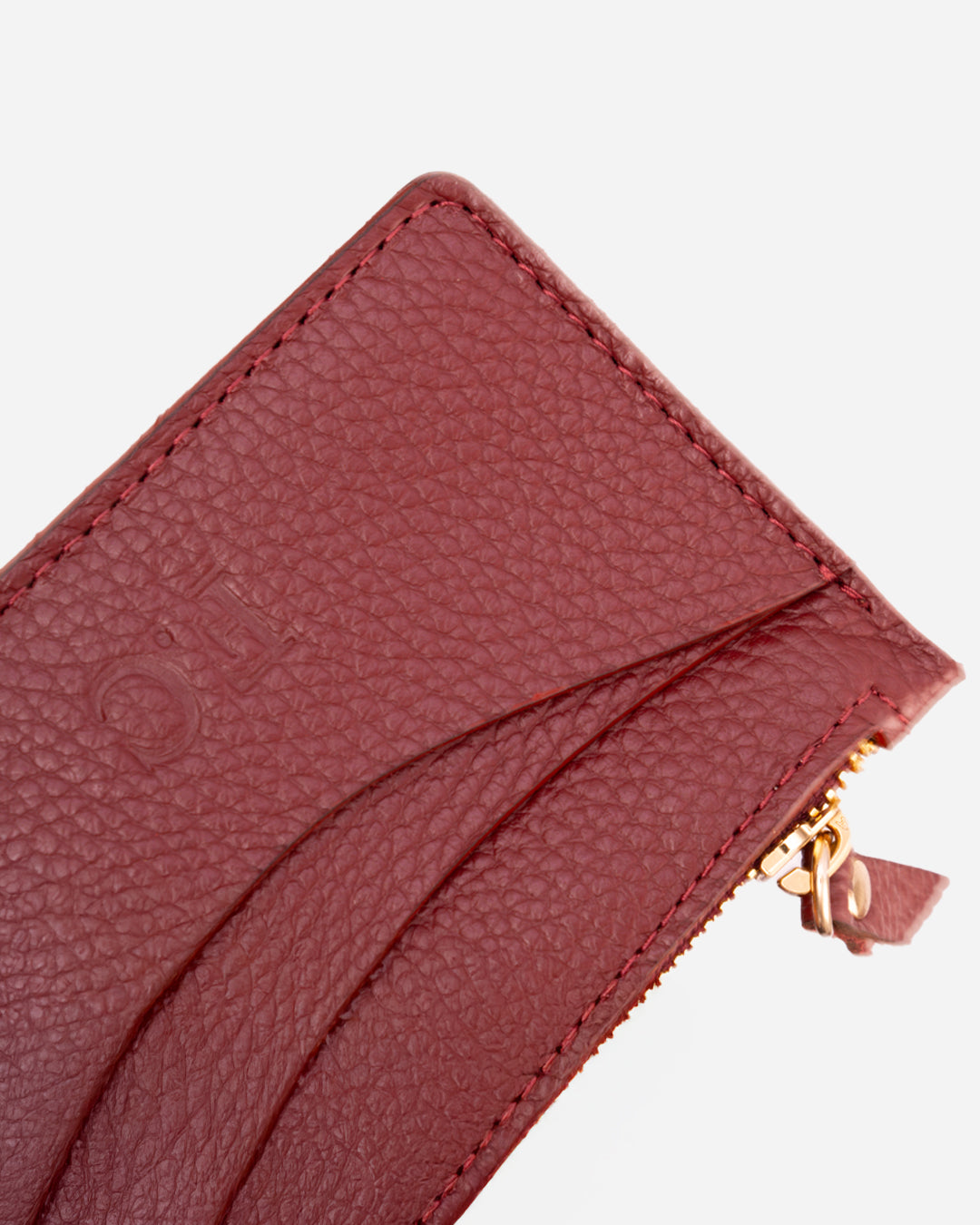 Maroon Zip Waved Card Holder - Real Leather