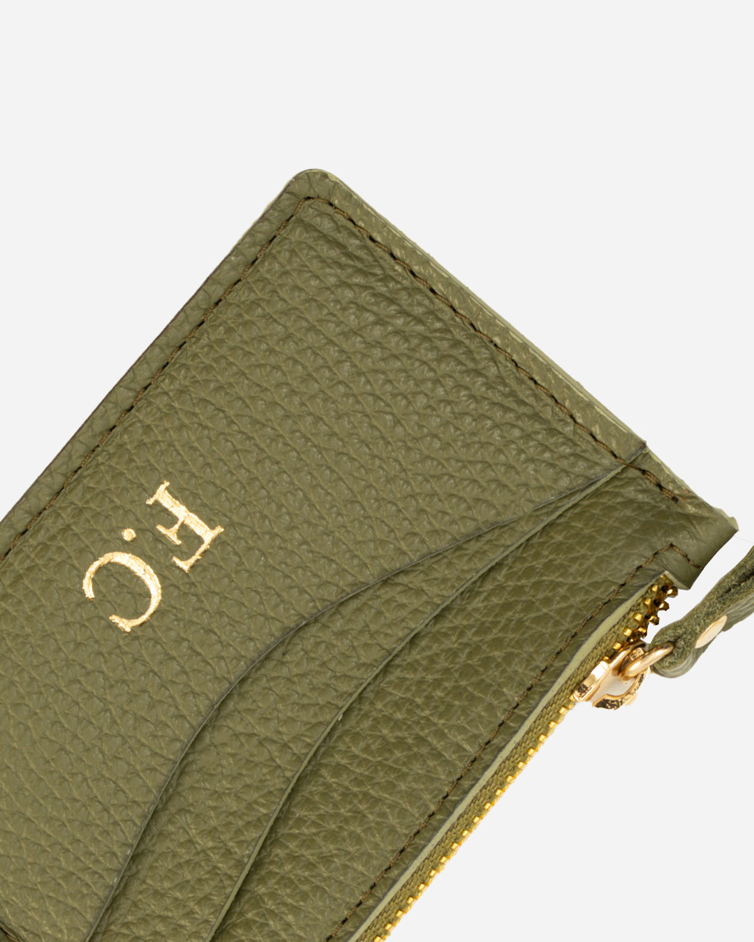 Green Zip Waved Card Holder - Real Leather