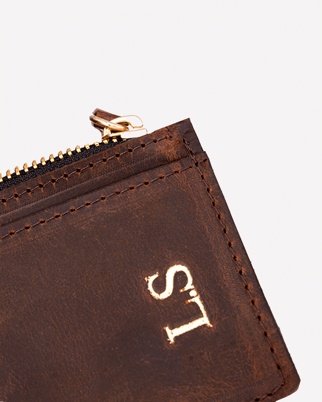 Dark Brown Zip Card Holder - Real Leather