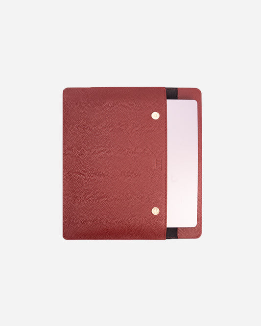 Maroon Magnetic Buttoned Laptop Case - Real Leather