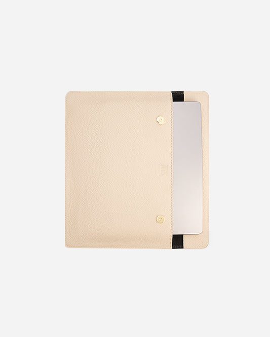 Offwhite Magnetic Buttoned Laptop Case - Real Leather