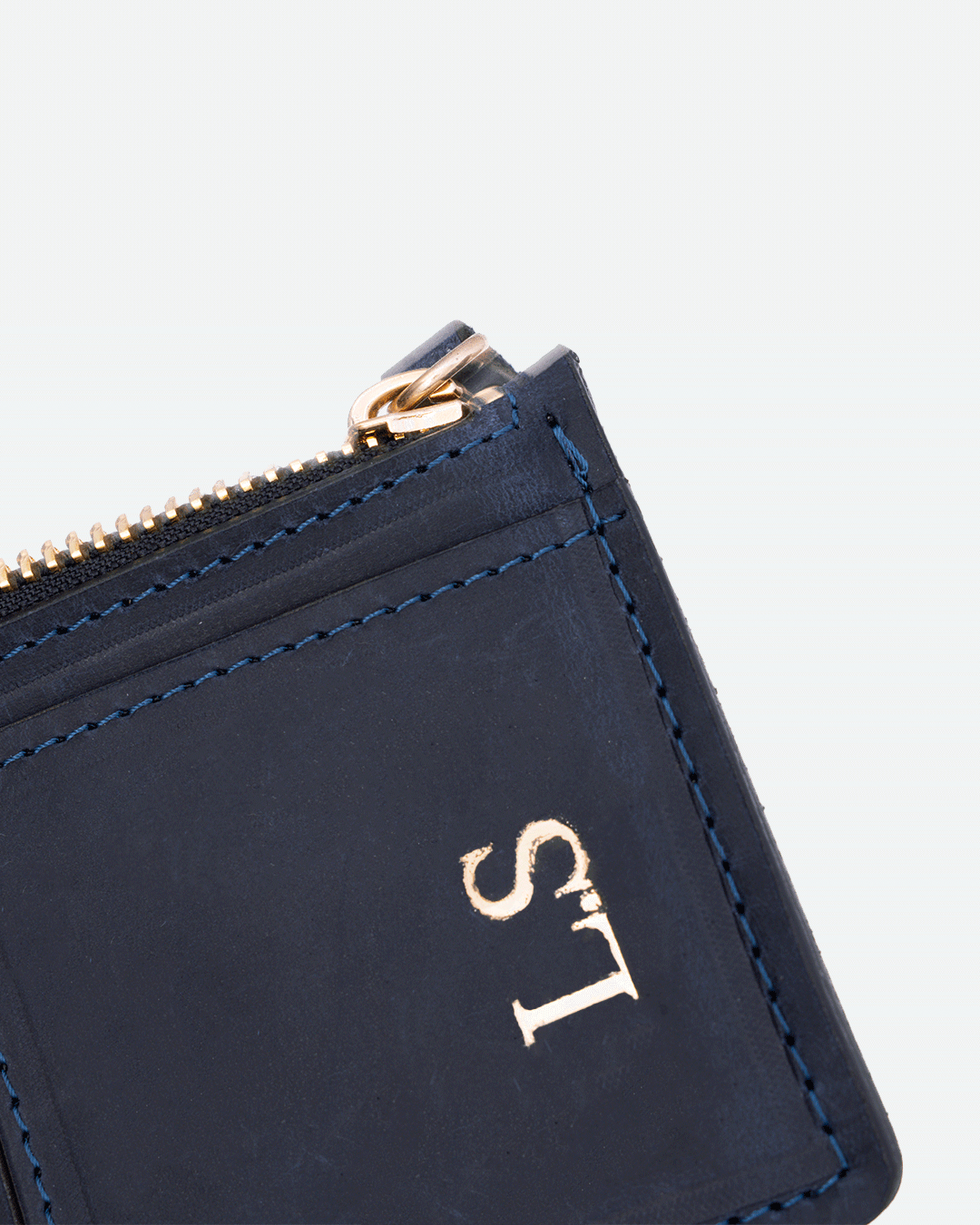 Dark Blue Zip Card Holder - Real Leather