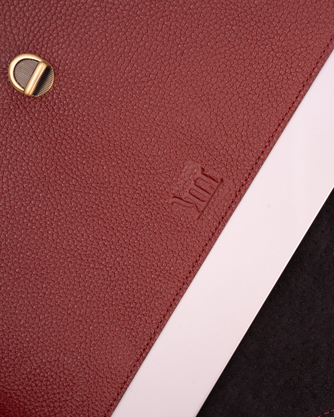 Maroon Vintage Buckle Laptop Case - Real Leather