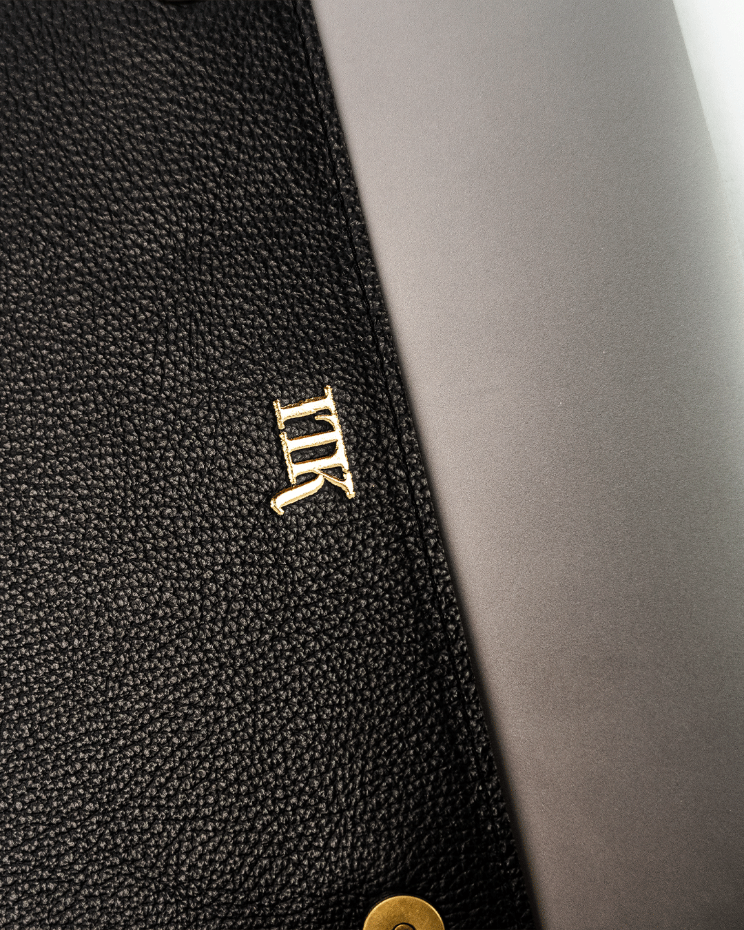 Black Magnetic Buttoned Laptop Case - Real Leather