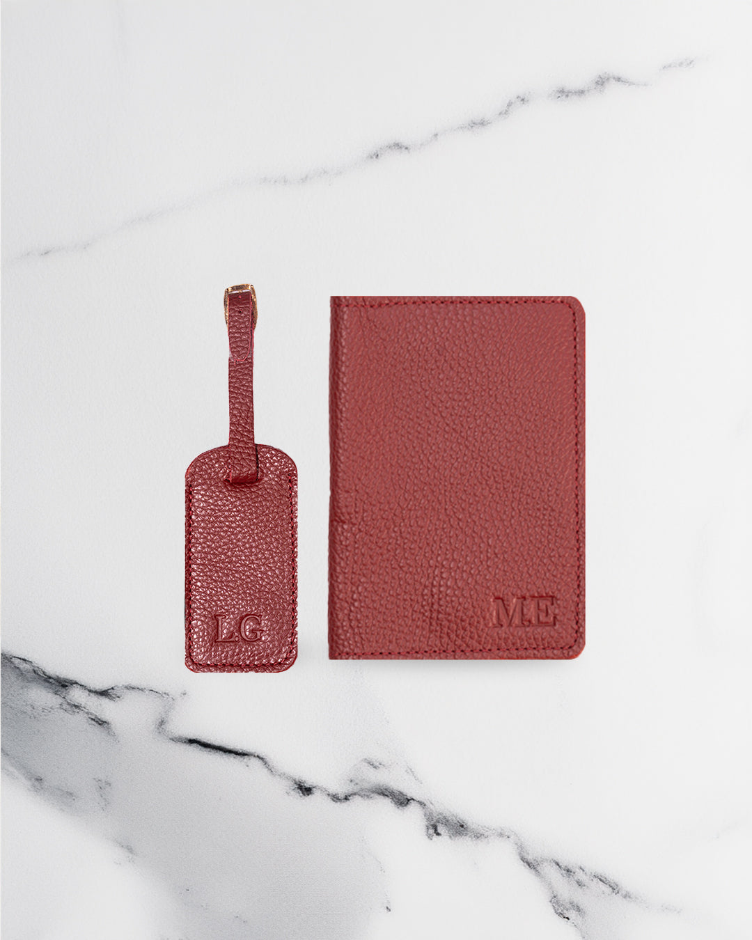 Maroon Luggage tag & Passport cover (Set) - Real Leather