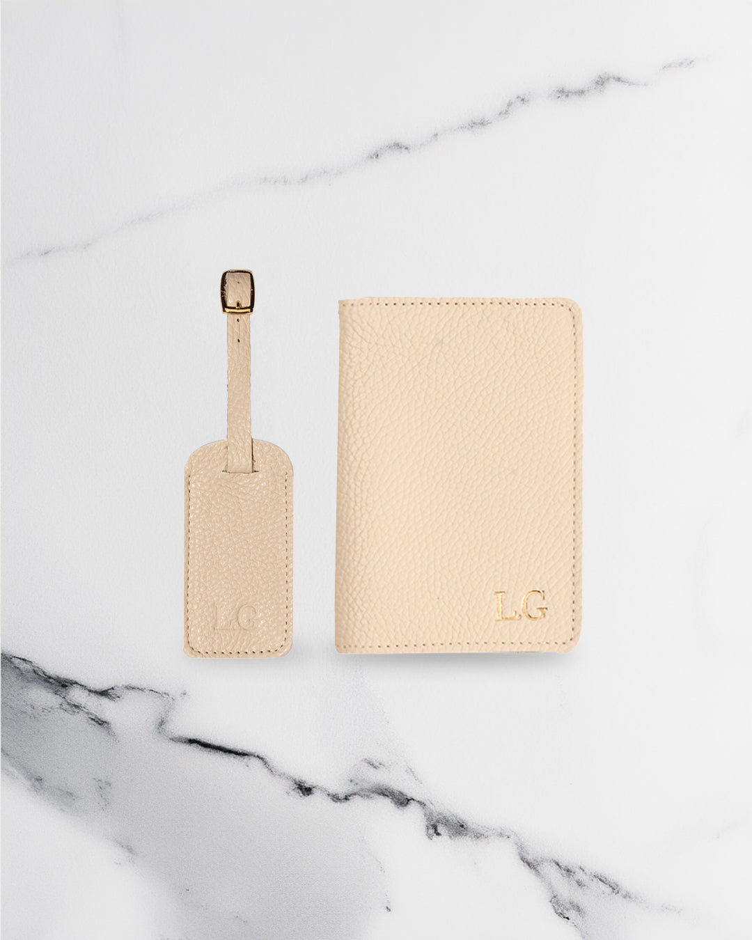 Offwhite Luggage tag & Passport cover (Set) - Real Leather