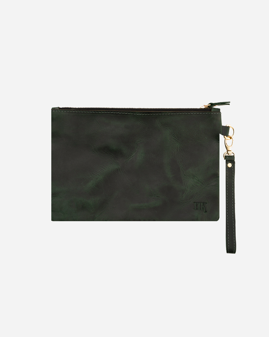Dark Green Medium Zipper Pouch - Real Leather