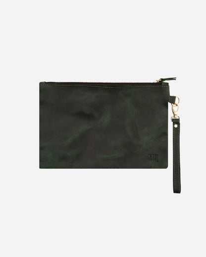 Dark Green Sunglasses Pouch & Zip Card Holder & Medium Zipper Pouch (Set) - Real Leather