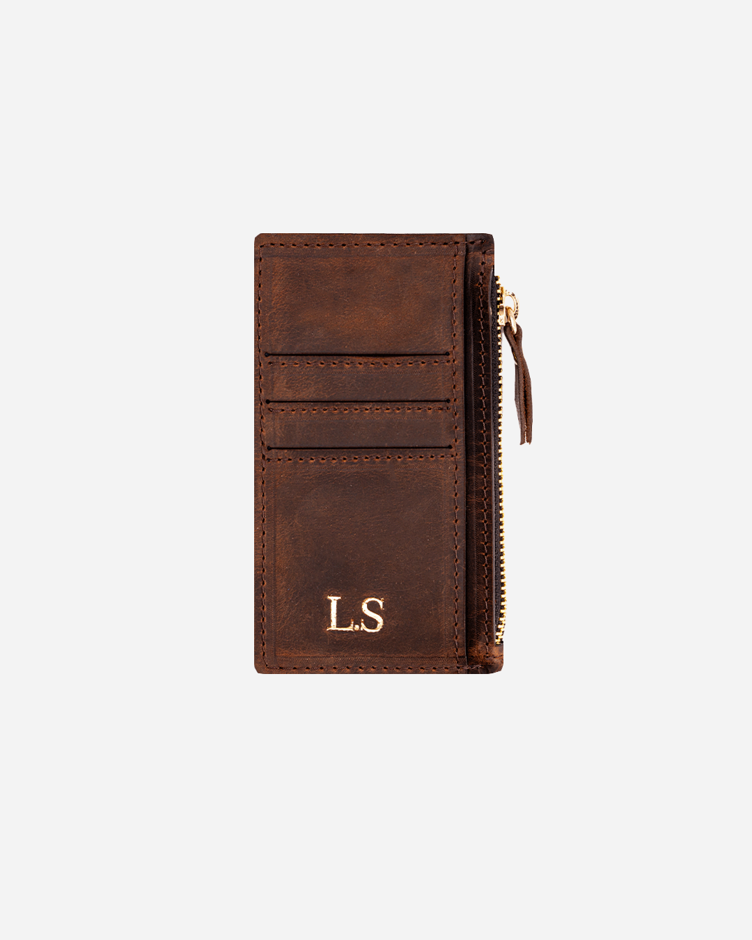 Dark Brown Zip Card Holder - Real Leather