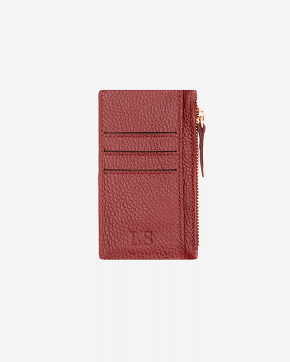 Maroon Zip Card Holder - Real Leather