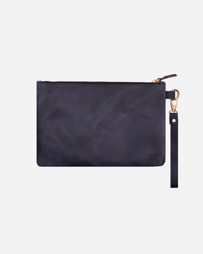 Dark Blue Sunglasses Pouch & Zip Card Holder & Medium Zipper Pouch (Set) - Real Leather