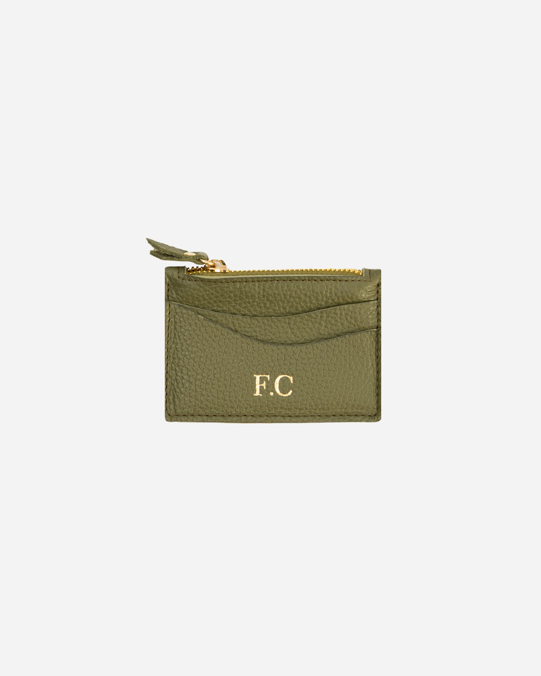 Green Zip Waved Card Holder - Real Leather