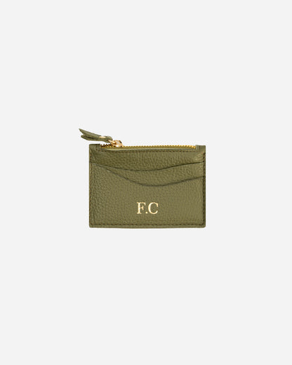 Green Zip Waved Card Holder - Real Leather