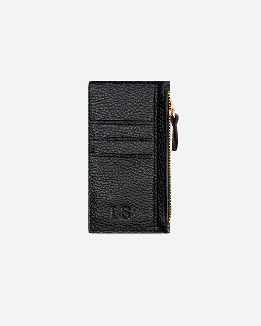 Black Zip Card Holder - Real Leather