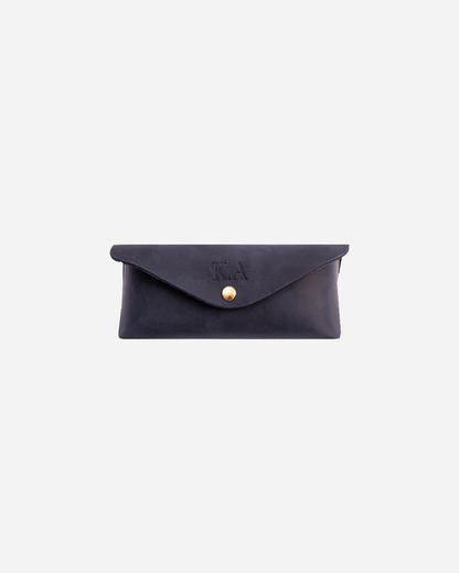 Dark Blue Sunglasses Pouch & Zip Card Holder & Medium Zipper Pouch (Set) - Real Leather