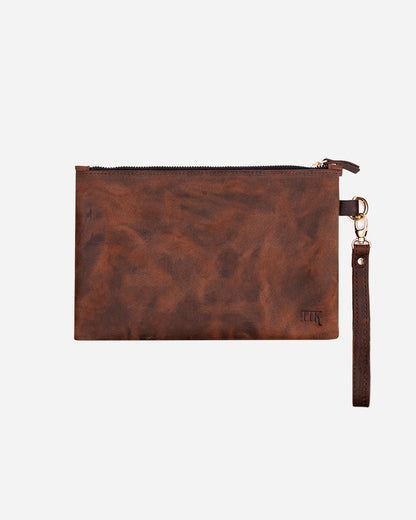 Dark Brown Sunglasses Pouch & Zip Card Holder & Medium Zipper Pouch (Set) - Real Leather