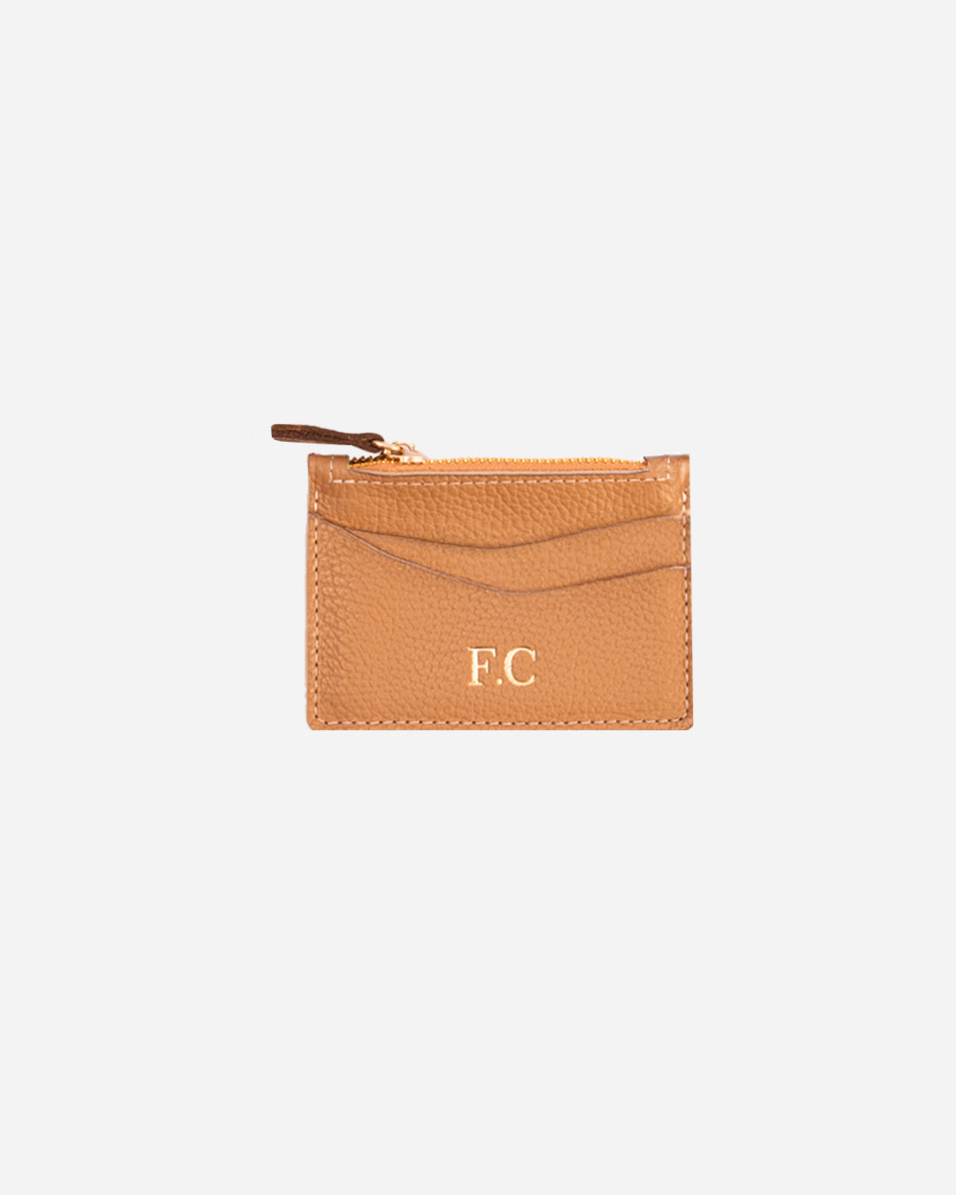 Beige Zip Waved Card Holder - Real Leather