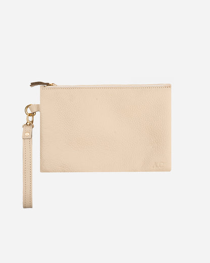 Offwhite Medium Zipper Pouch - Real Leather