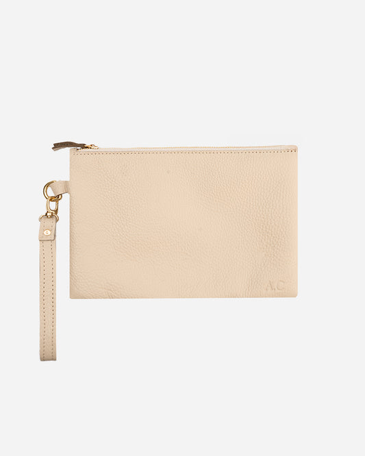 Offwhite Medium Zipper Pouch - Real Leather