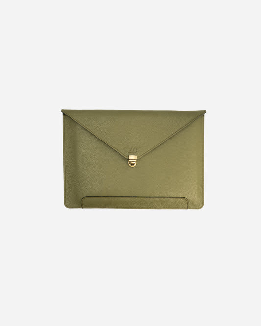 Green Vintage Buckle Laptop Case - Real Leather