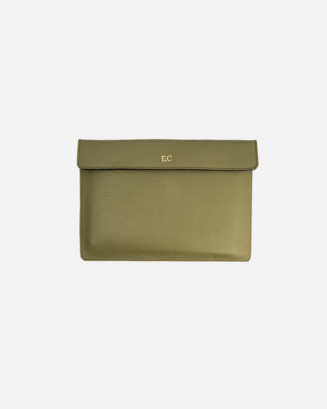 Green Magnetic Buttoned Laptop Case - Real Leather