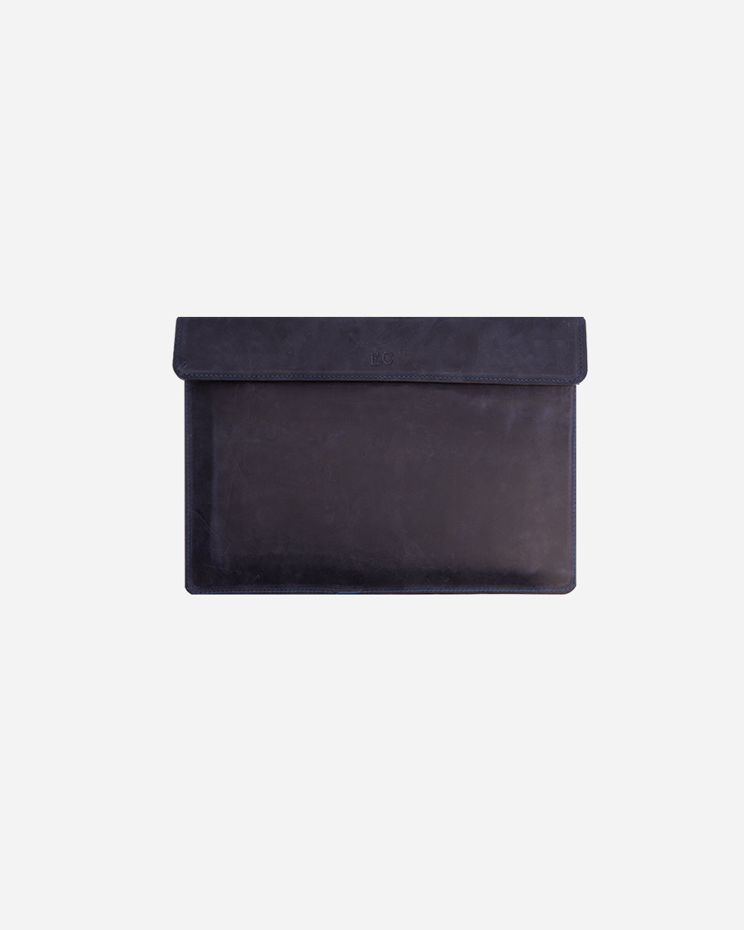 Dark Blue Magnetic Buttoned Laptop Case - Real Leather
