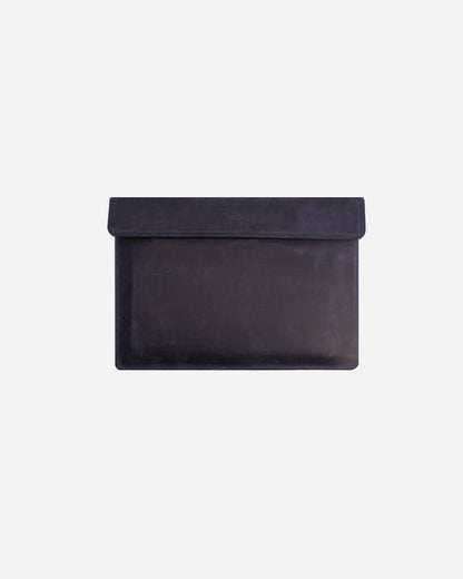 Dark Blue Magnetic Buttoned Laptop Case - Real Leather