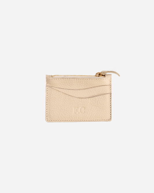Offwhite Zip Waved Card Holder - Real Leather