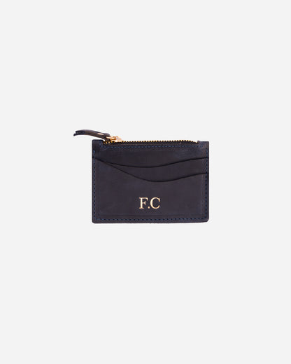 Dark Blue Zip Waved Card Holder - Real Leather