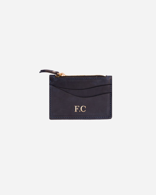 Dark Blue Zip Waved Card Holder - Real Leather